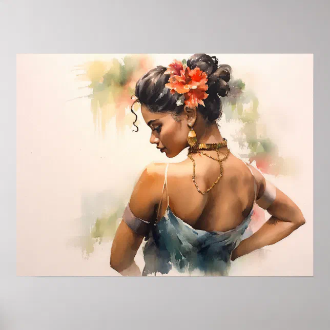 Cuban salsa dancer in a silk dress poster