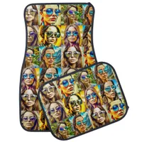 Cool Chicks in Sunglasses AI Art Car Floor Mat
