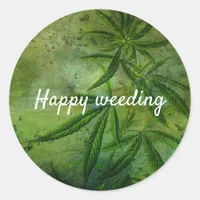 Weed Vintage Grunge, Happy weeding Wedding pun Classic Round Sticker