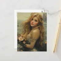 Mermaid Woman With Flowers Postcard