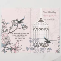 pink lovebirds  bircage bi fold Wedding program