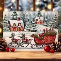 Santa Sleigh Ride Vintage Christmas Holiday Card