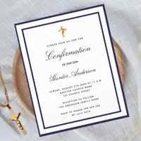 Confirmation navy blue white boy invitation