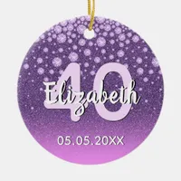 40th birthday party diamonds glitter purple pink ceramic ornament