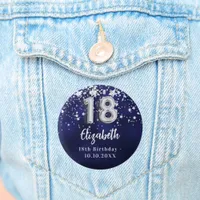 18th birthday navy blue silver stars button