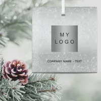 Business company logo silver glitter classic  glass ornament