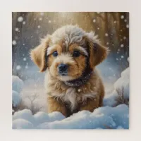 Christmas Puppy in the Snow on a Winter Day Jigsaw Puzzle