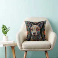 Bohemian Mosaic Majesty: The Painted Dog Throw Pillow