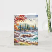 Serene Fall Watercolor Coastal Seascape Blank Note Card