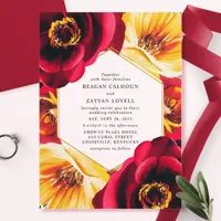 Bold Red and Yellow Floral Geometric Wedding Acrylic Invitations