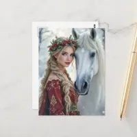 Adorable Christmas Woman and Horse Postcard