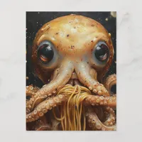 Silly Funny Octopus Eating Spaghetti Postcard