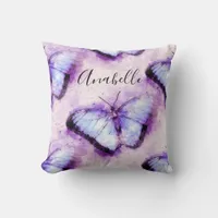 Ethereal Marvelous Morpho Blue Lilac Butterflies Throw Pillow