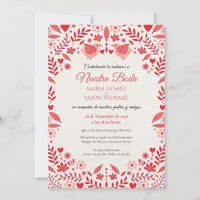 Pink Red Floral Elegant Aesthetic Spanish Wedding Invitation