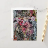 Unique face with words colorful mixed media  postcard