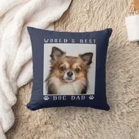 World's Best Dog Dad Paw Prints Pet Photo on Navy Throw Pillow