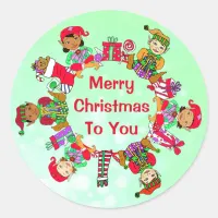 Little Whimsical Elves Festive Holiday Classic Round Sticker