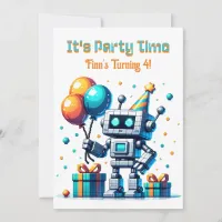 Pixel Art Robot Boy's Birthday Party Invitation