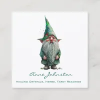 Watercolor Gnome Green Square Business Card