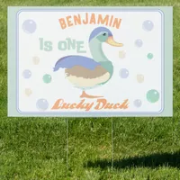 One Lucky Duck &  Bubbles First Birthday Pastel  Sign
