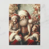 Vintage Santa Claus and Children Holiday Postcard