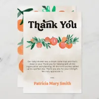 A Little Cutie Is On The Way Orange Baby Shower  Thank You Card