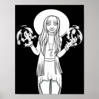 Gothic Black White Female Anime Witch Illustration Poster