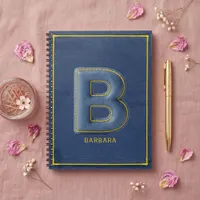 Faux Denim 3D Stitched Monogram Letter B Notebook