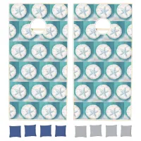 Teal Starfish and Sand Dollar Beachy  Cornhole Set