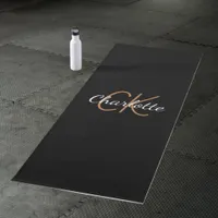 White gold monogram initials name script elegant yoga mat