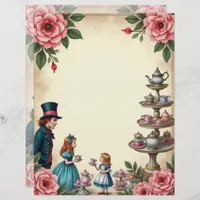 Vintage Alice Mad Hatter Tea Party Floral Paper