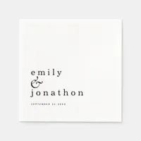 Minimalist Black White Names Date Wedding Napkins