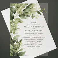 Eucalyptus Greenery Leaves Modern Wedding Acrylic Invitations