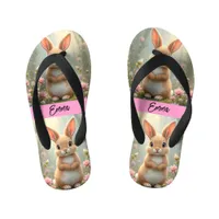 Cute little bunny surrounded by flowers, kids   kid's flip flops