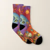 Colorful Crazy Kitty Cat Kitten Collage Socks