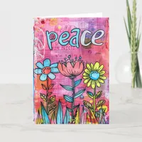 *~**~ PEACE Doodle Colorful Whimsical Flower Thank You Card