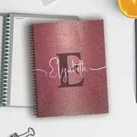 Girly Maroon- Rose Glitter Monogram Name Notebook