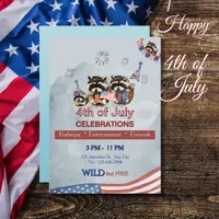 Funny Patriotic Raccoons BBQ & Fireworks  Invitation