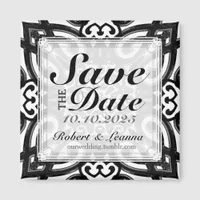 Decorative Twin Hearts Black White Save the Date Magnet