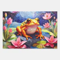 Funny Cute frogs sitting on a pond on a sunny day  Wrapping Paper Sheets