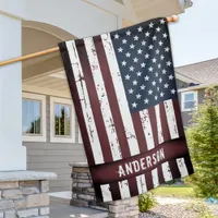 Personalized Patriotic Family Name USA American House Flag