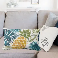 Pineapple tropical palm leaves lumbar pillow