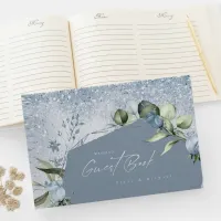 Floral Sparkles Wedding Dusty Blue ID889 Guest Book