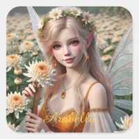 Beautiful November Fairy in Chrysanthemums Square Sticker