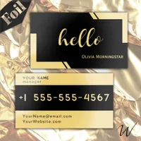 Foil Hello Black Diagonal Geometric Courtesy Card