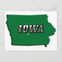 Iowa State Map Green Outline & Photo Text Postcard