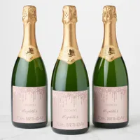 70th birthday blush rose gold drips name sparkling wine label