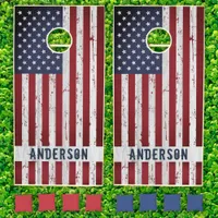 Rustic American Flag Stars Stripes Red White Blue  Cornhole Set