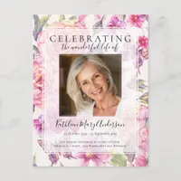 Pink Floral Memorial Service Invitation Postcard