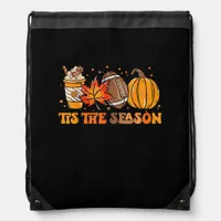 Tis The Season Pumpkin Leaf Latte Fall Thanksgivin Drawstring Bag